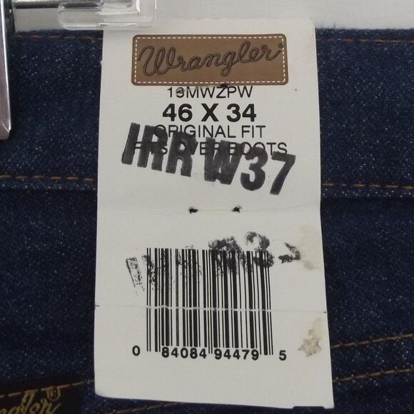 WRANGLER Jeans, 45/46, Cowboy Cut, Dark Wash, Zipper fly, New Irregular - Picture 11 of 12